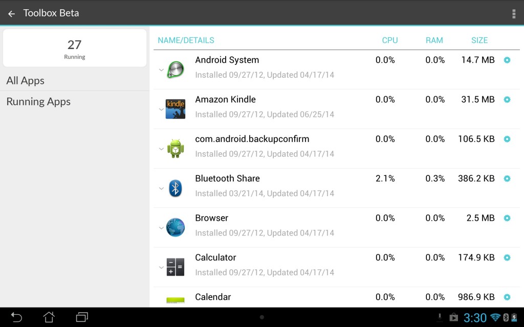 Toolbox Android Beta Apps Screen